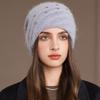 New Women Winter Hat Decorate Beanie Hat Circular Winding Style Rabbit Fur Blend Warm Winter Cap Y2K Female Outdoor Knitted Hat