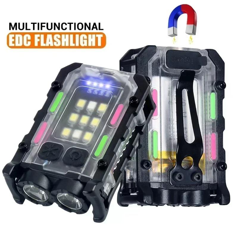 5 Adet Mini LED Anahtarlık Işığı USB Şarj Edilebilir 8 Mod Şapka Klipsli Taşınabilir El Feneri Pil Göstergeli El Feneri Mıknatıslı Yürüyüş