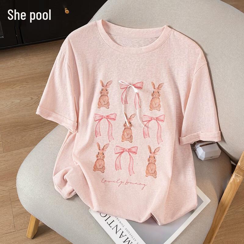 Women s Sweet Bowknot Print Round Neck T-Shirt L