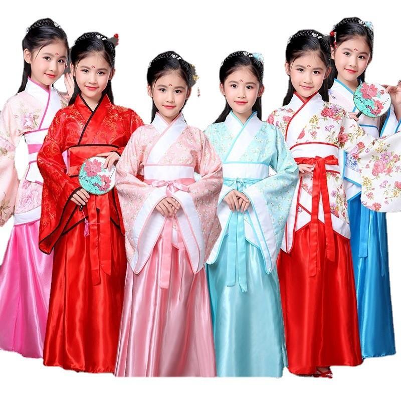 Chinese Style Childrens Hanfu Costume With Taffeta Fabric For Ethnic Dance Performances