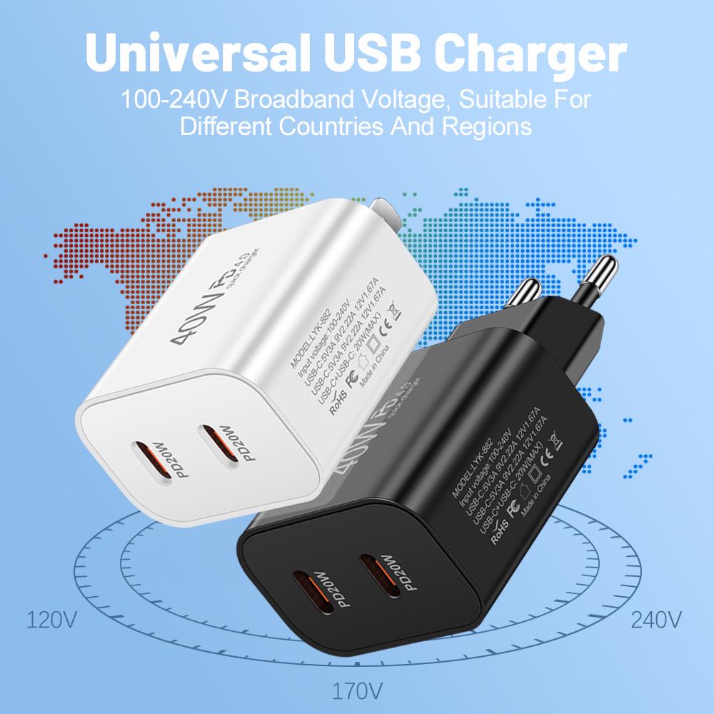 40W Dual PD Type-C Fast Charger for Mobile Phones