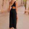 Boho Chic Asymmetrisches Kleid mit Rückenbindung und Schlitz & Strand-Cover-Up-Set mit Sonnenschutz