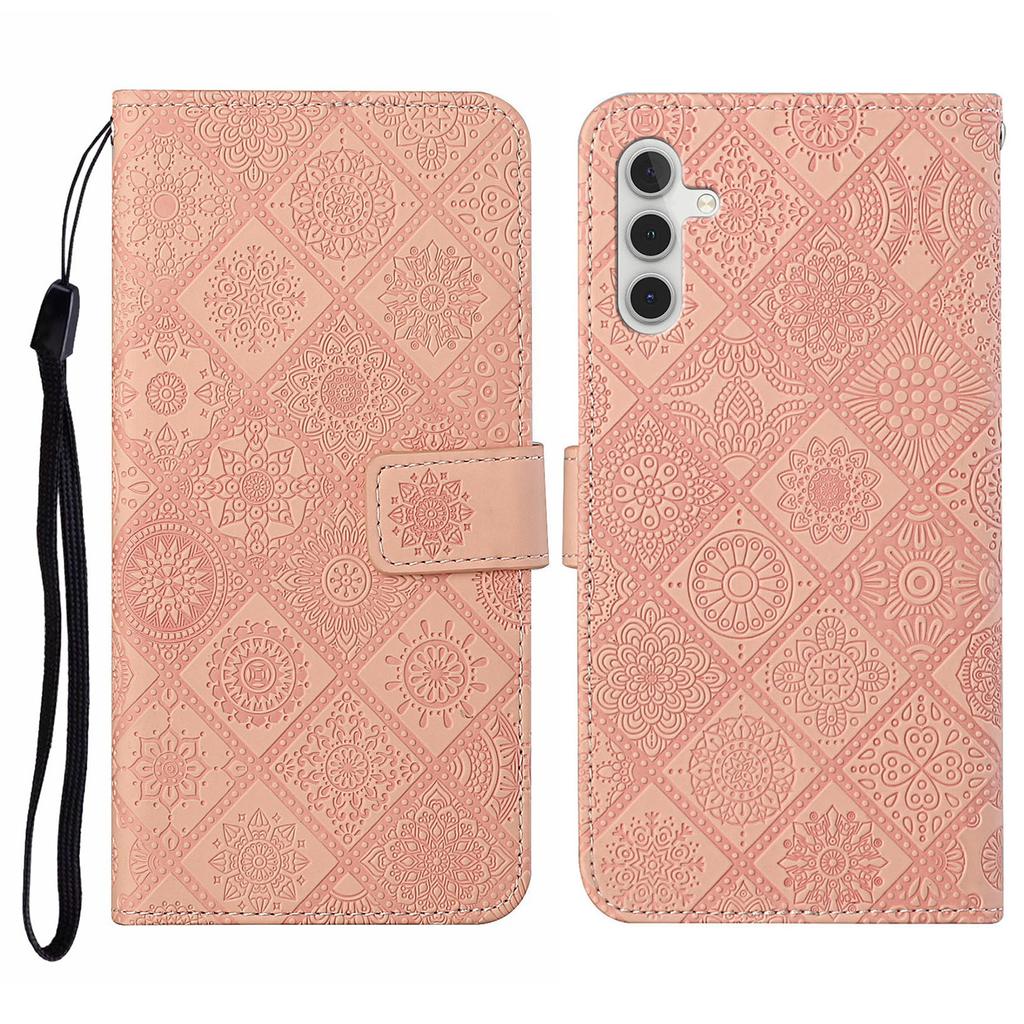 For Samsung Galaxy S25 FE Case Leather Case Ethnic Style Wallet Phone Cover with Strap