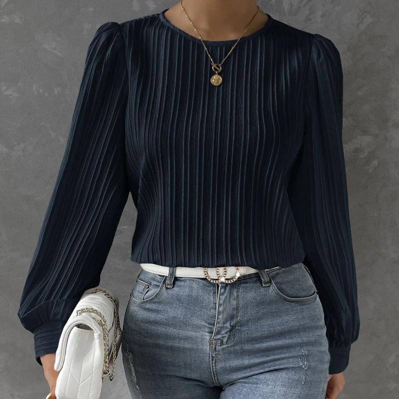 Women's Fashion Casual Spring Autumn Solid Color Print Long Sleeve O-Neck Blouses Shirts