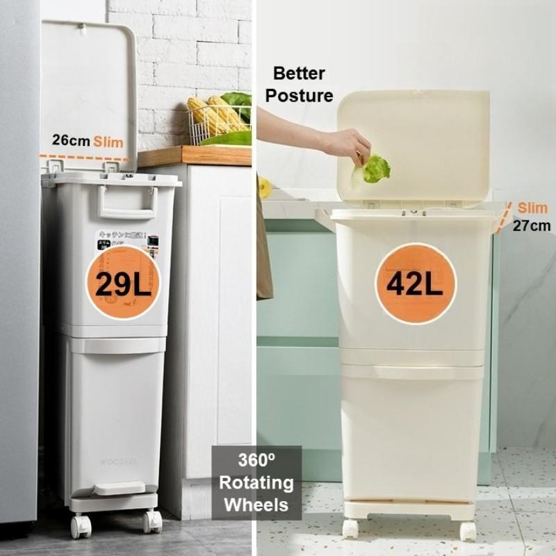 Household 2 Tier Sorting Bin 360° Rotating Wheel Kitchen Rubbish Recycle Wheel Kitchen Rubbish Recycle Dustbin Large Capacity Practical Garbage Trash