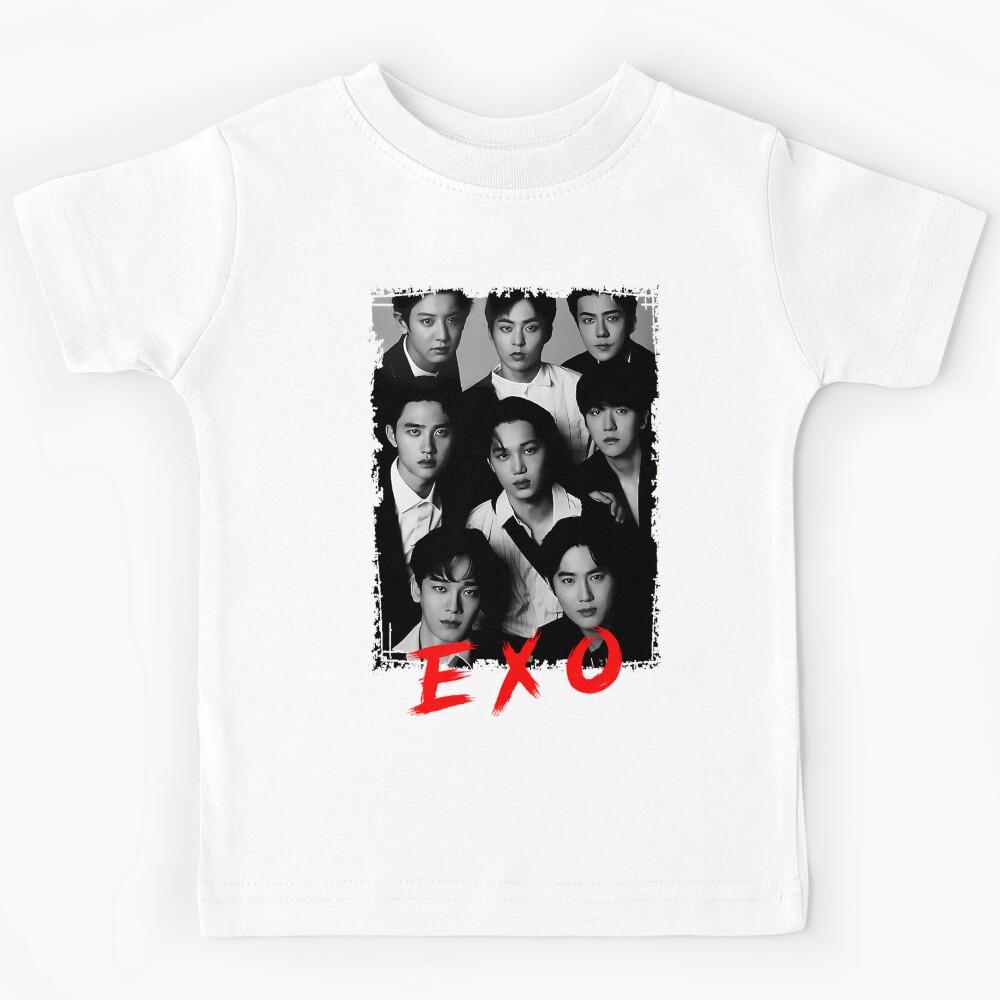 EXO Kpop Group Members black and white Korean Kpop RGB Color Kids T-Shirt 160