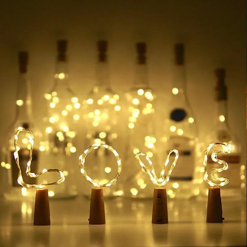 Battery Powered LED Wine Bottle Cork String Lights Waterproof Fairy Copper Wire Lamp for Bar Party Wedding Christmas Holiday Home Decoration
