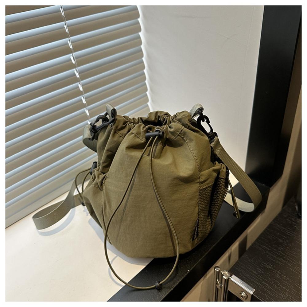 Korean Style Drawstring Bucket Bag Purse Small Crossbody Bag Fashionable Nylon Shoulder Bag  Women