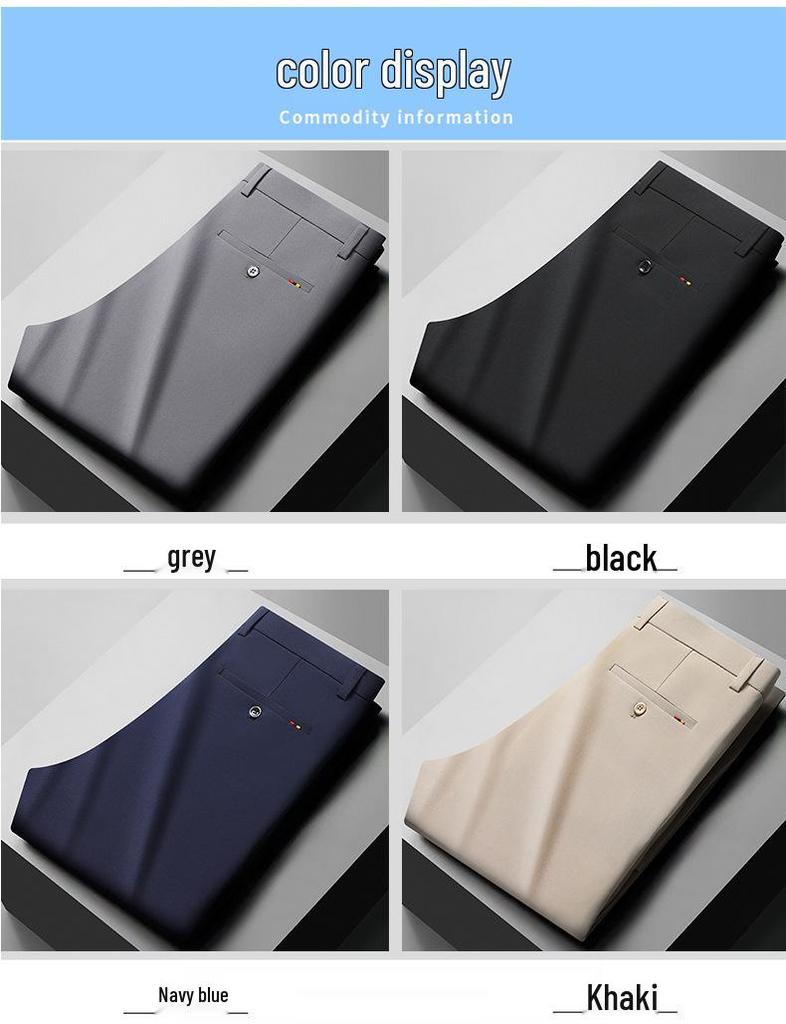 Romon Men's Ice Silk Elastic Summer Pants - Middle-aged Casual Loose Straight Leg Design