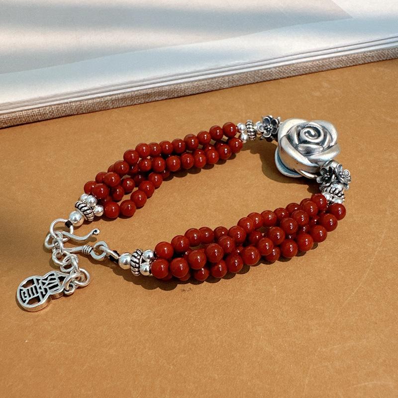 Pure Silver 999 Rose Multi-layer Bracelet Heavy Industry Three-dimensional Double-sided Flower Bloom Wealth Bracelet