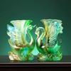 Conjunto de 2 Vasos de Cisne LIULI Esculturas Decorativas Orientais Decoração Moderna de Luxo para Sala de Estar Mesa de Console Escritório - Design Elegante de Cisnes Emparelhados