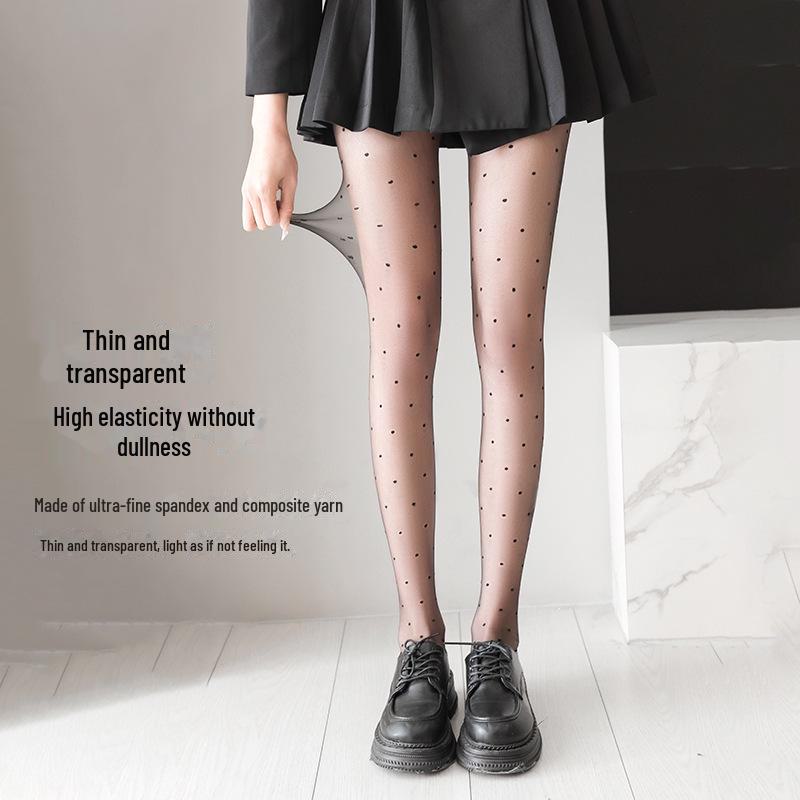 Women's Anti-Snag Black Polka Dot Pineapple Pantyhose - Durable, Unbreakable, Super Transparent, Summer-Thin 