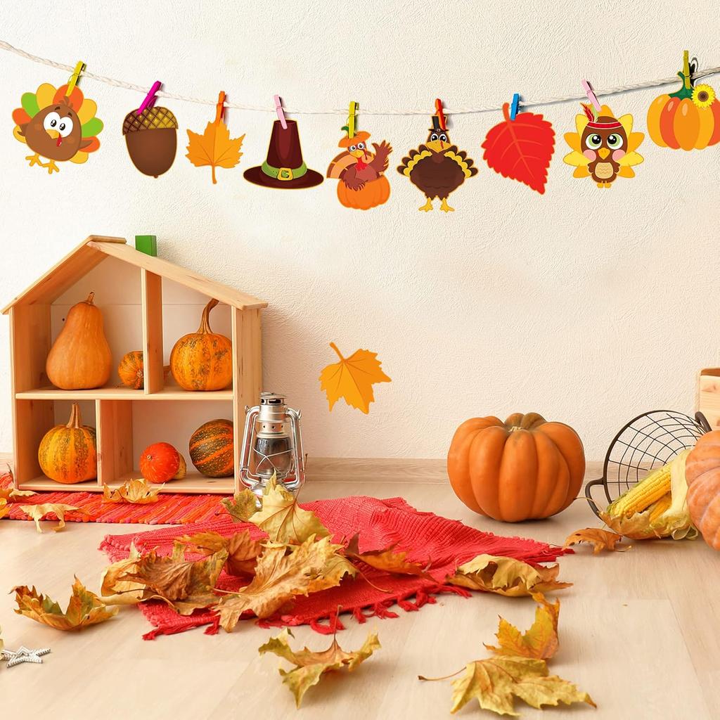 Joy Bang Thanksgiving Bulletin Board Decorations, 50 Pcs Autumn Fall Cutouts Pumpkin Leaves Turkey Cutouts Thanksgiving Decorations Decor for Home