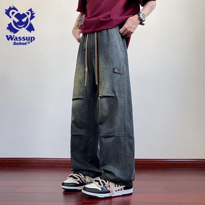 

Wassup Sohot Men s American Pleated Workwear Loose Straight Leg Jeans 3XL