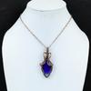 Lab-Created Blue Sapphire Gemstone Handmade Pure Copper Wire Wrapped Pendant Jewelry For Memorial Day