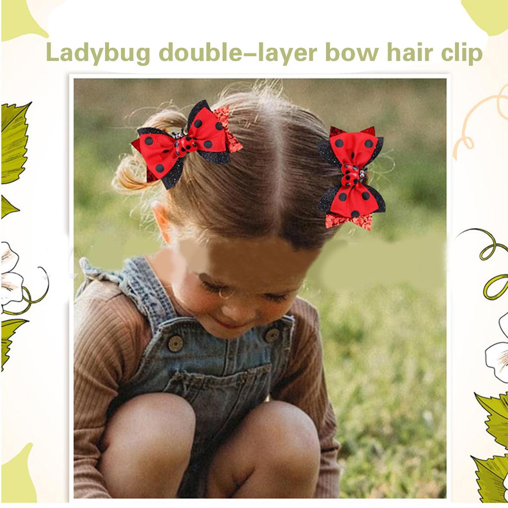 Creative Children's Hair Accessories Cartoon Ladybug Designs Double Bows Clips Headwear for Everyday Wear and Parties