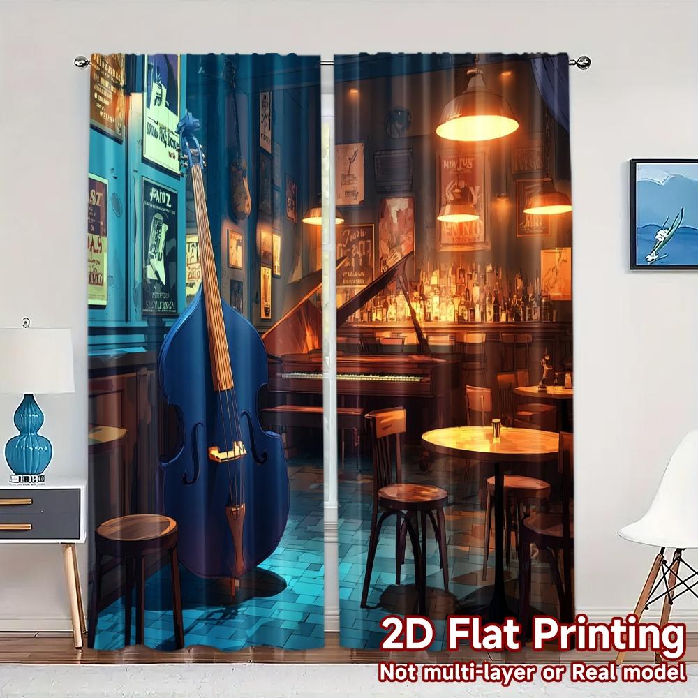 

Set Of 2 Flat Printing Curtains Without Rod Jazzlounge Print Popular Fabric Insulation Room Curtain With Thermal Polyester W100*H70(CM)-Grommet top&1PCS