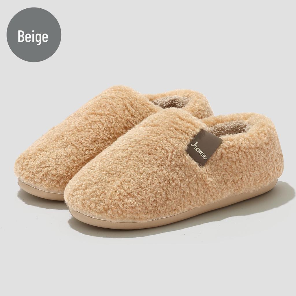 Women's Plush Cotton Non-Slip Indoor Slippers - Warm, Thick Fleece, Closed-Heel for Autumn & Winter, Men's Sizes Available.