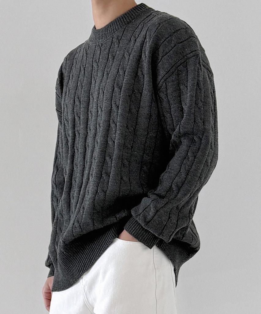 ORIGINALDAY Oversized Round Cable Knit Charcoal