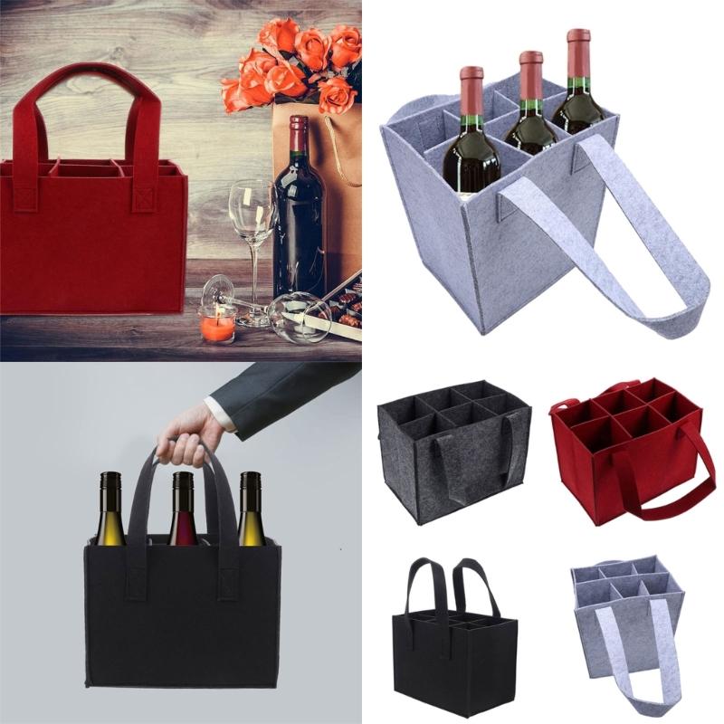 2 sztuki wielorazowych toreb na 6 butelek wina, filcowe, z ergonomicznym uchwytem do przenoszenia, uchwyty na wino, torba z przegródkami