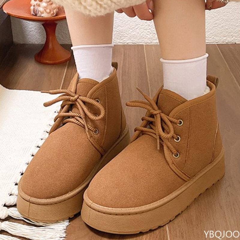 Women's Winter New Height Increasing Lace Up Cotton Boots Thick Warm Simple Comfortable Height Increasing Women's Boots