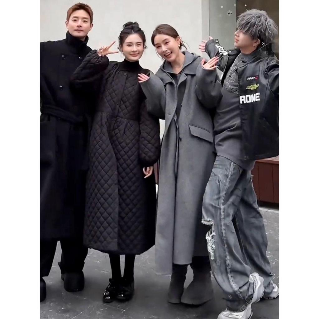 Korean Elegant Loose Hepburn Style Waist-Cinched Cotton Dress for Women - Slimming Mid-Length Winter Coat