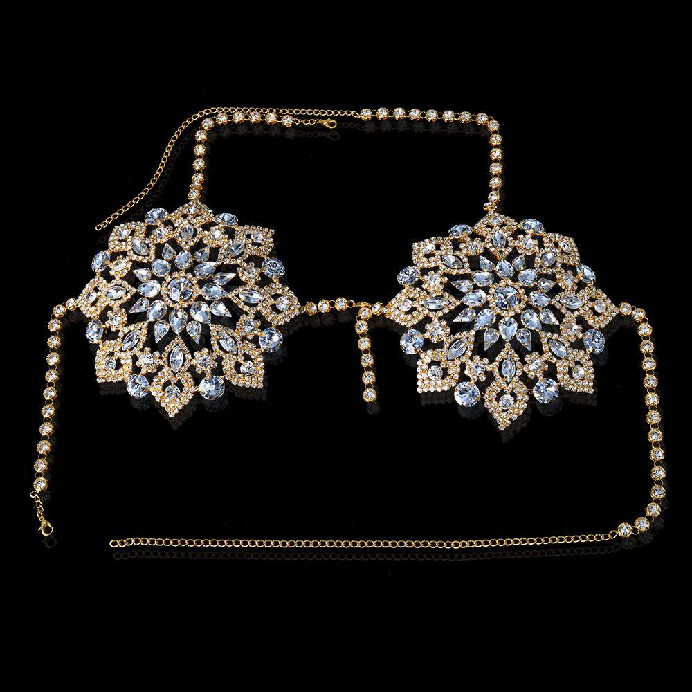 2022 Damen Blume Strass BH Brustkette Körperschmuck Abend Elegante Kleidung Dessous Sexy Kristall Tanzbekleidung