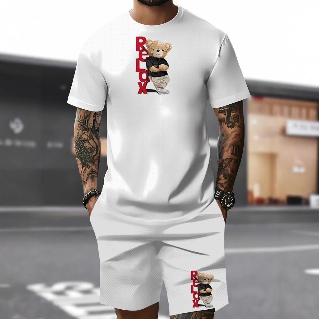 Men's Summer 2025 Loose Fit Letter Print T-shirt & Shorts Set