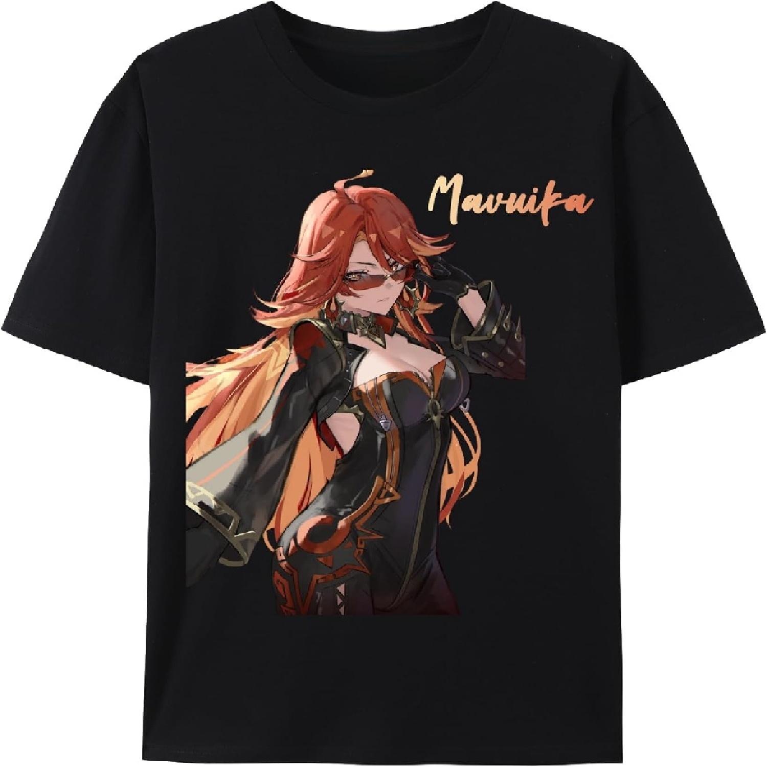 

Футболка Genshin Impact Mavuika Impression. Хлопковая футболка с коротким рукавом Архонта Пиро XXXXXL чёрный