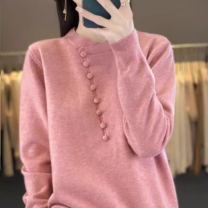 Damenpullover im chinesischen Stil Herbst und Winter Neue Damenbekleidung, Chinesischer Stil Retro Locker und Westlich Gestrickter Basis-Pullover