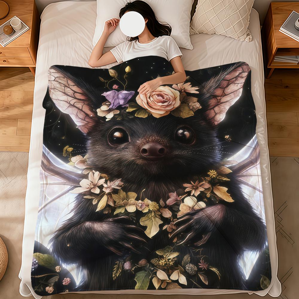 vintage dark-themed bats and flower Flannel soft warm plush blanket sofa living room pet hogar bedroom gift home Car portable