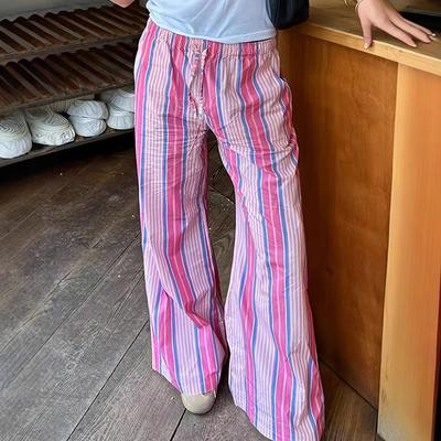 Women's High Waist Straight Leg Trousers Loose Fit Casual Stripe Print Party Streetwear Summer Autumn Fashion Bohemia Long Pants