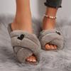 Fashion Fashion Crystal Cross Strap Fur Slippers for Women Cozy Warm Fluffy Winter Slippers Woman Open Toe Soft Plush Indoor House Shoes