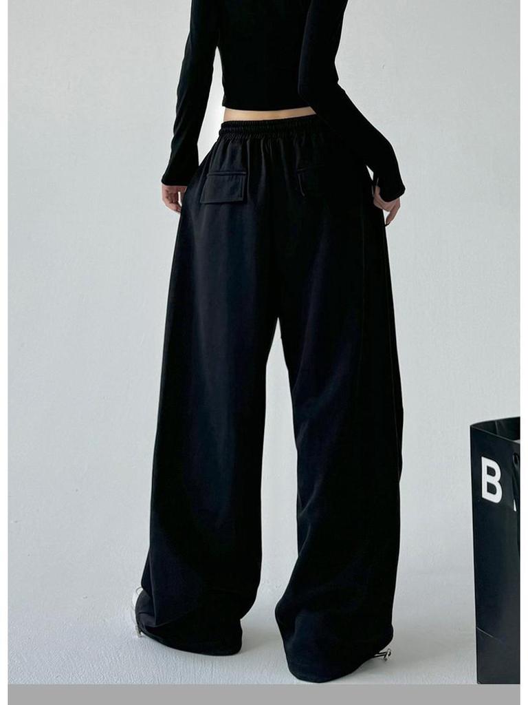 2025 Women's American-Style Grey High-Waist Cargo Sweatpants - Spring/Autumn Wide-Leg Loose Fit