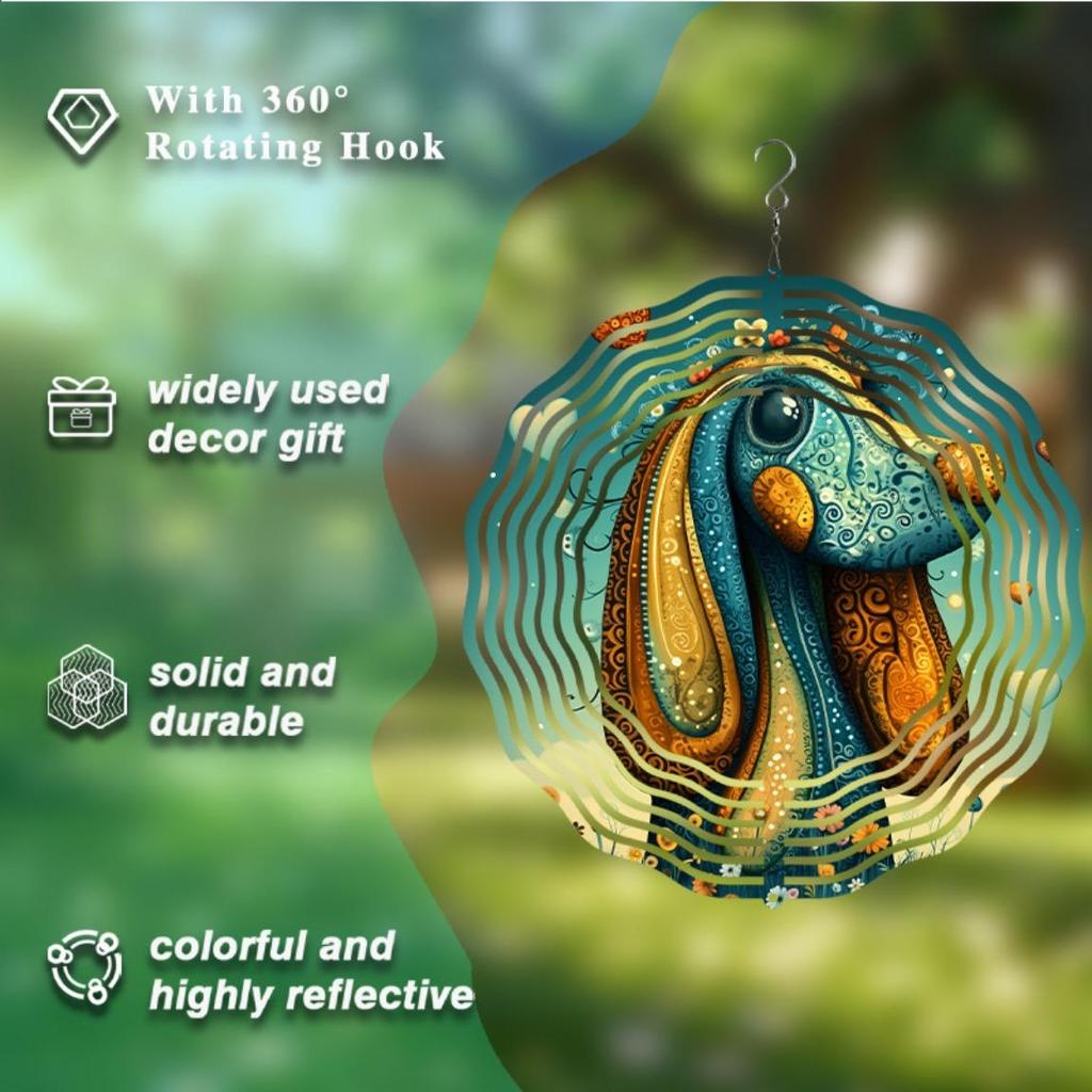 Vibrant 3D Metal Dog Wind Spinner - 10-Inch Solar/Breeze-Powered Outdoor Decor, Smooth 360° Rotation