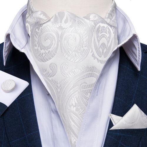 Mens Ascot Silk Cravat Blue Paisley Tie Handkerchief Cufflinks Set Formal Party