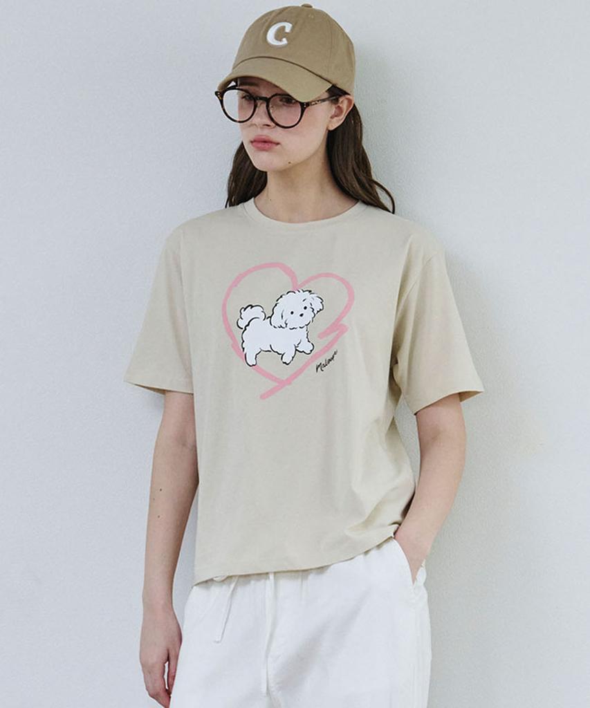 MALOUPE 5220 Puppy Graphic T-Shirt (Beige)
