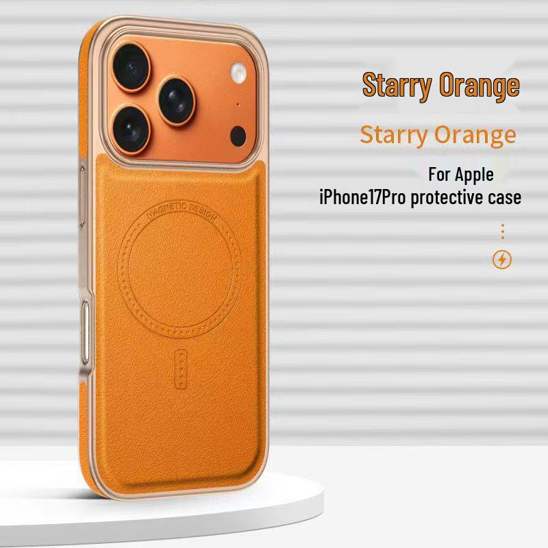 

Apple 17 Promax Electroplated Leather Texture Magnetic Phone Case - iPhone16 Luxury Skin Feel, Strong Magnetic, Anti-fall Design iPhone 15