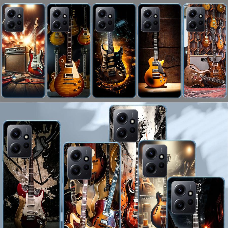 Retro rock Music Electric Guitar Phone Case For Redmi Note 14 15 Pro 5G 13 12 Pro Plus 11 11T 11E 11S 10 Pro 10S 9 9S Cover Cell