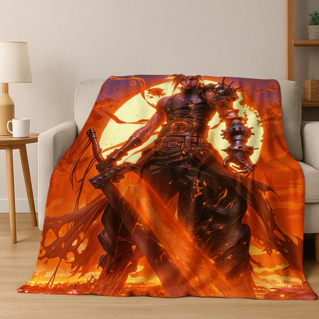 Cartoon Final Fantasy Sephiroth Cloud Tifa Game Flannel Blanket,Warm and Cozy Soft Throw Blanket for Home Bedroom Bed Sofa Kid