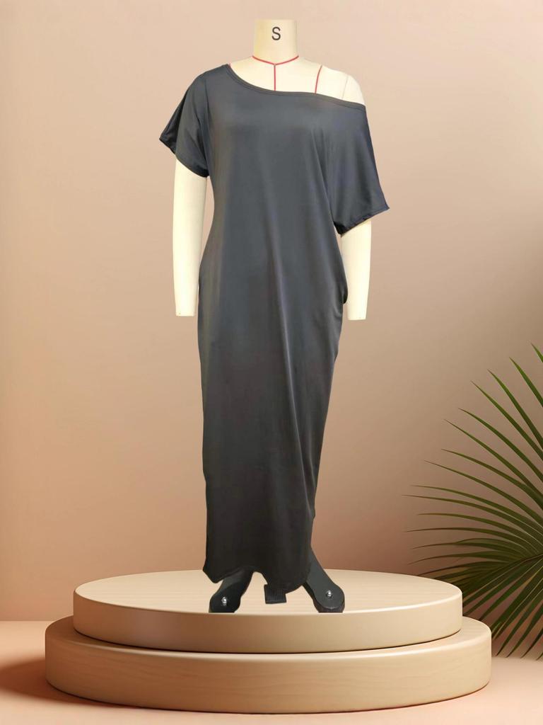 2026 Trendy European & American Women's Solid Short-Sleeve Long Summer Dress
