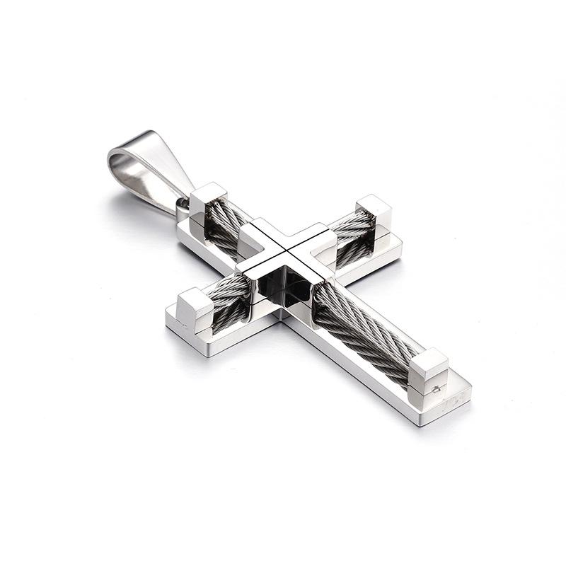 Colar masculino de aço inoxidável com pingente de cruz de joias de titânio