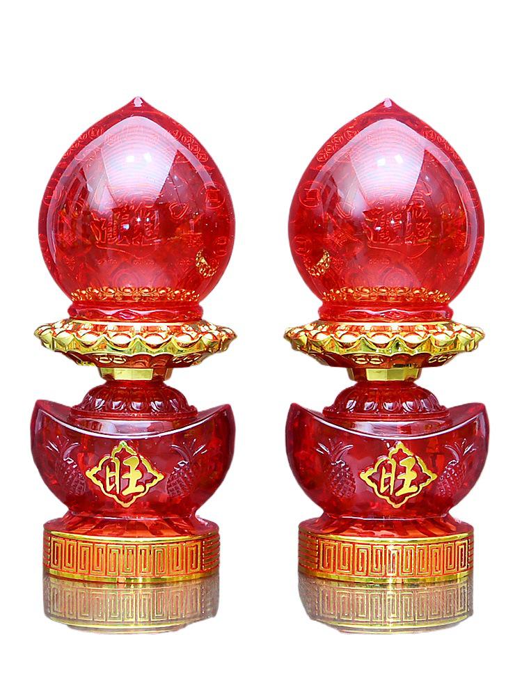 Electric Candle God of Wealth Offering Lamp: Lotus/Buddha Design, Battery-Powered, Ever-Burning for Home Altars.