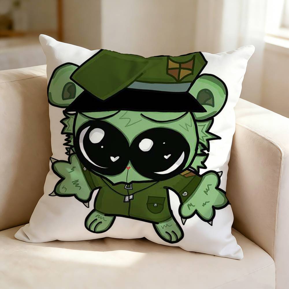 HHappy Tree Friends Cartoon FFlippy  Square DoubleSided printed Pillow Case Bedroom Bedside Pillow Sofa Cushion Cover