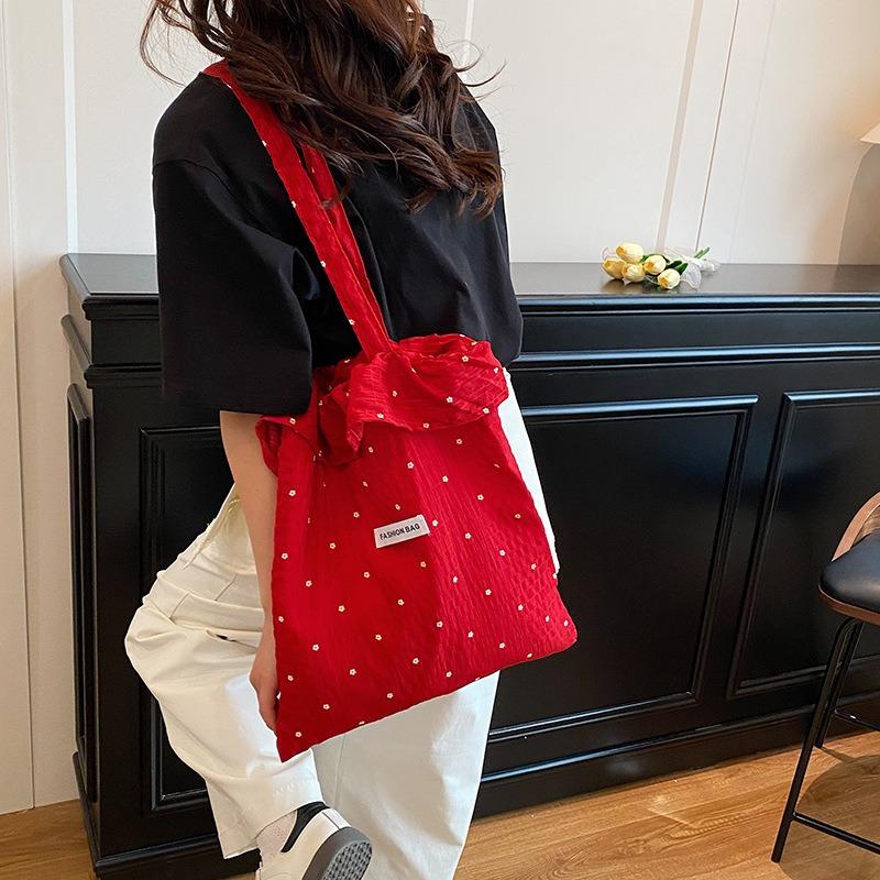 Folded Ruffle Edge Single Shoulder Armpit Bag Hand-held Cloth Bag Sweet Large Capacity Beautiful Tote Bag