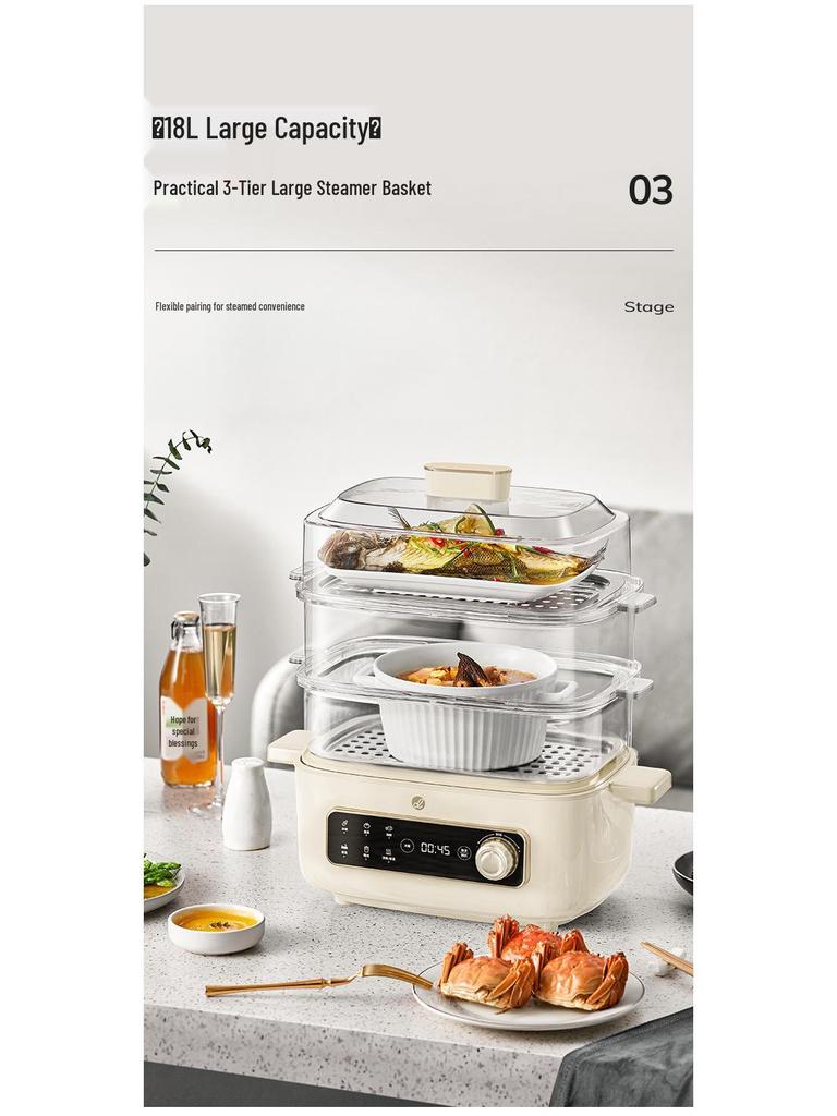 Jiesai 3-Layer Smart Electric Steamer: Multi-Functional Automatic Breakfast Machine with Large Capacity.