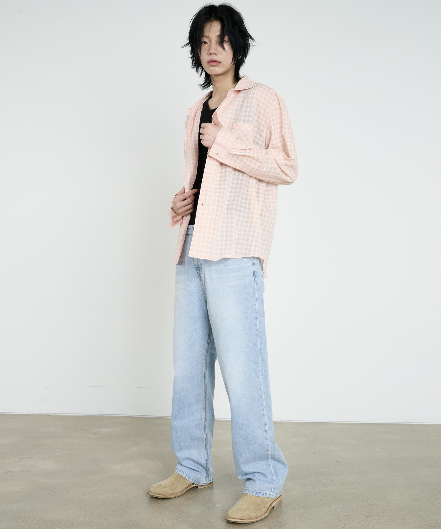 The Dusty White Pink Check Sheer Shirt M