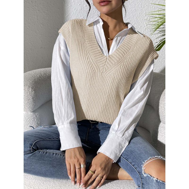 Chaleco de punto simple de cuello en V para mujer Otoño/Invierno