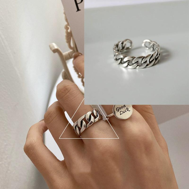Sam Panda 925 Silver Rings For Women Men Fine Jewelry Finger Adjustable Open Vintage Chain Ring For Party Birthday Gift