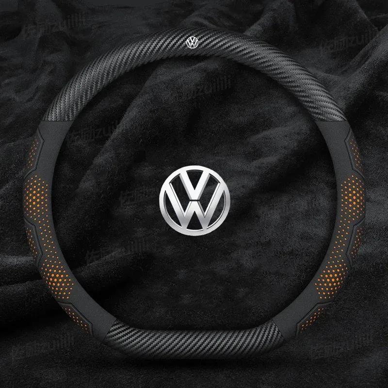 For Volkswagen T-ROC T-Cross Touareg Polo Passat Golf GTI Beetle Magotan Tiguan CC Carbon fiber Leather Car Steering Wheel Cover